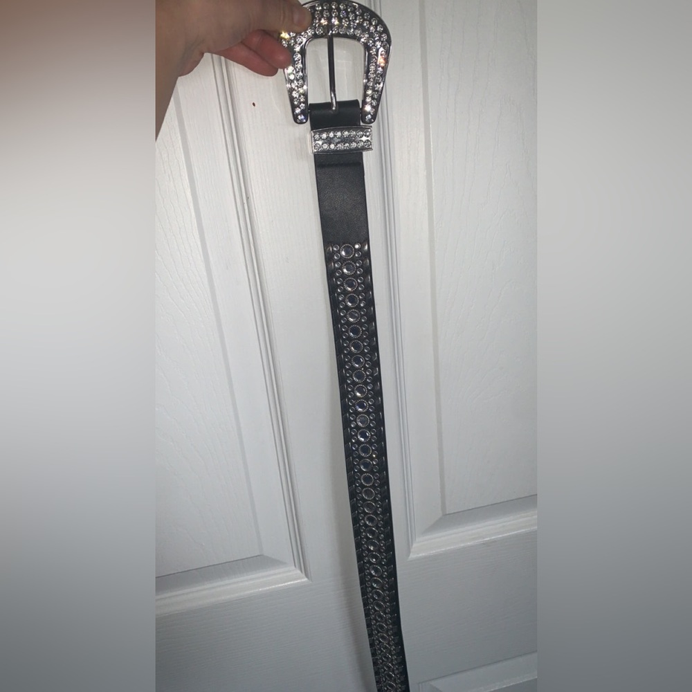 Black silver rhinestone buckle belt